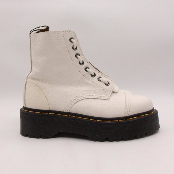 Doc Dr. Martens Sinclair Women's 8 Platform Boots White Pebble Leather Zip Front - Picture 1 of 10